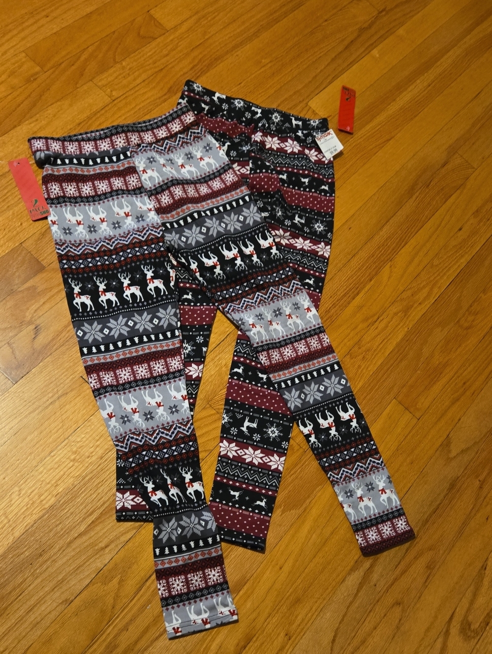 T.J.Maxx Kids Reindeer & Snowflake Leggings - Red, Black, Gray S/M